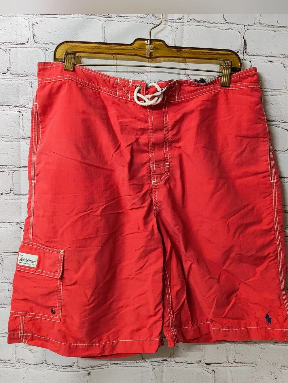 Polo Ralph Lauren Cargo Coral Red Vintage Swim Liner Shorts Medium Resort